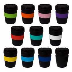 Reusable Coffee Cups - Plastic & Ceramic  - 235ml Black Stainless Steel Karma Kup Plastic Flip Lid