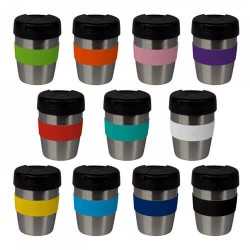 Reusable Coffee Cups - Metal  - 235ml Stainless Steel Karma Kup Plastic Flip Lid