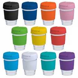 Reusable Coffee Cups - Glass  - 340ml Glass Karma Kup Plastic Flip Lid