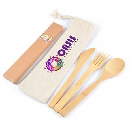 Homeware Products  - Miso Bamboo Cutlery Set & Straws in Calico Pouch