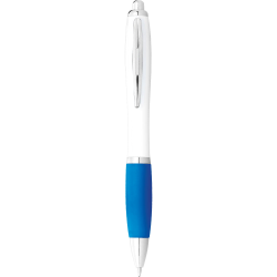 Plastic Promotional Pens  - Nash Ballpoint Pen with White Barrel and Coloured Grip