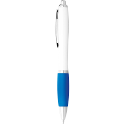 Plastic Promotional Pens  - Nash Ballpoint Pen with White Barrel and Coloured Grip
