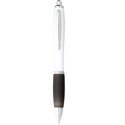 Plastic Promotional Pens  - Nash Ballpoint Pen with White Barrel and Coloured Grip