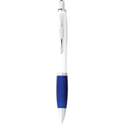 Plastic Promotional Pens  - Nash Ballpoint Pen with White Barrel and Coloured Grip