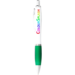 Plastic Promotional Pens  - Nash Ballpoint Pen with White Barrel and Coloured Grip