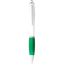 Plastic Promotional Pens  - Nash Ballpoint Pen with White Barrel and Coloured Grip