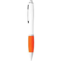 Plastic Promotional Pens  - Nash Ballpoint Pen with White Barrel and Coloured Grip