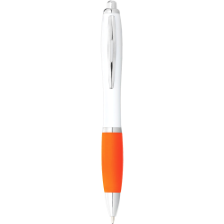 Plastic Promotional Pens  - Nash Ballpoint Pen with White Barrel and Coloured Grip