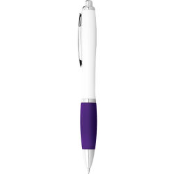 Plastic Promotional Pens  - Nash Ballpoint Pen with White Barrel and Coloured Grip