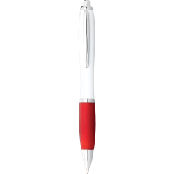 Plastic Promotional Pens  - Nash Ballpoint Pen with White Barrel and Coloured Grip