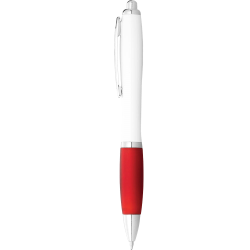 Plastic Promotional Pens  - Nash Ballpoint Pen with White Barrel and Coloured Grip