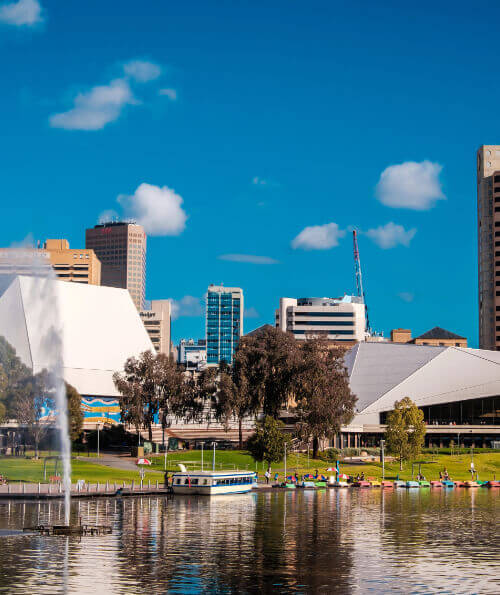 Adelaide CBD skyline and Festival Centre from the River Torrens