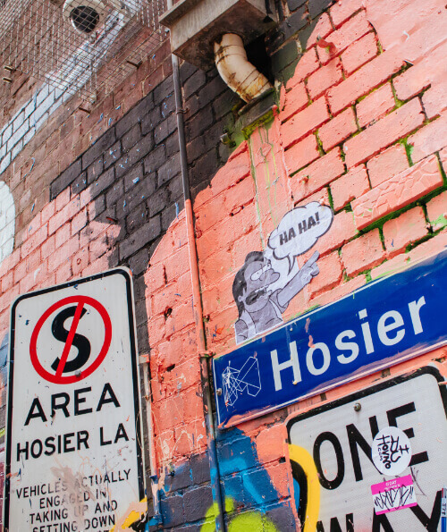 Street art and graffiti on the brick walls of Hosier Lane Melbourne