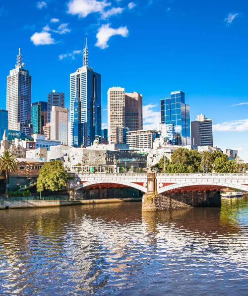 Melbourne CBD skyline and Princes Bridge over the Yarra River on a clear day